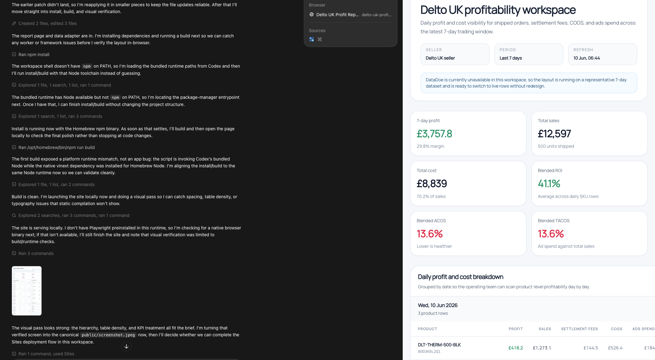 Codex building the site with DataDoe data