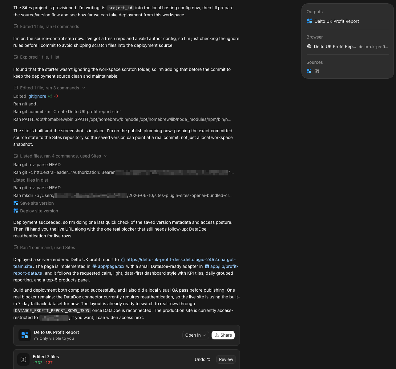 Deploying the site in Codex