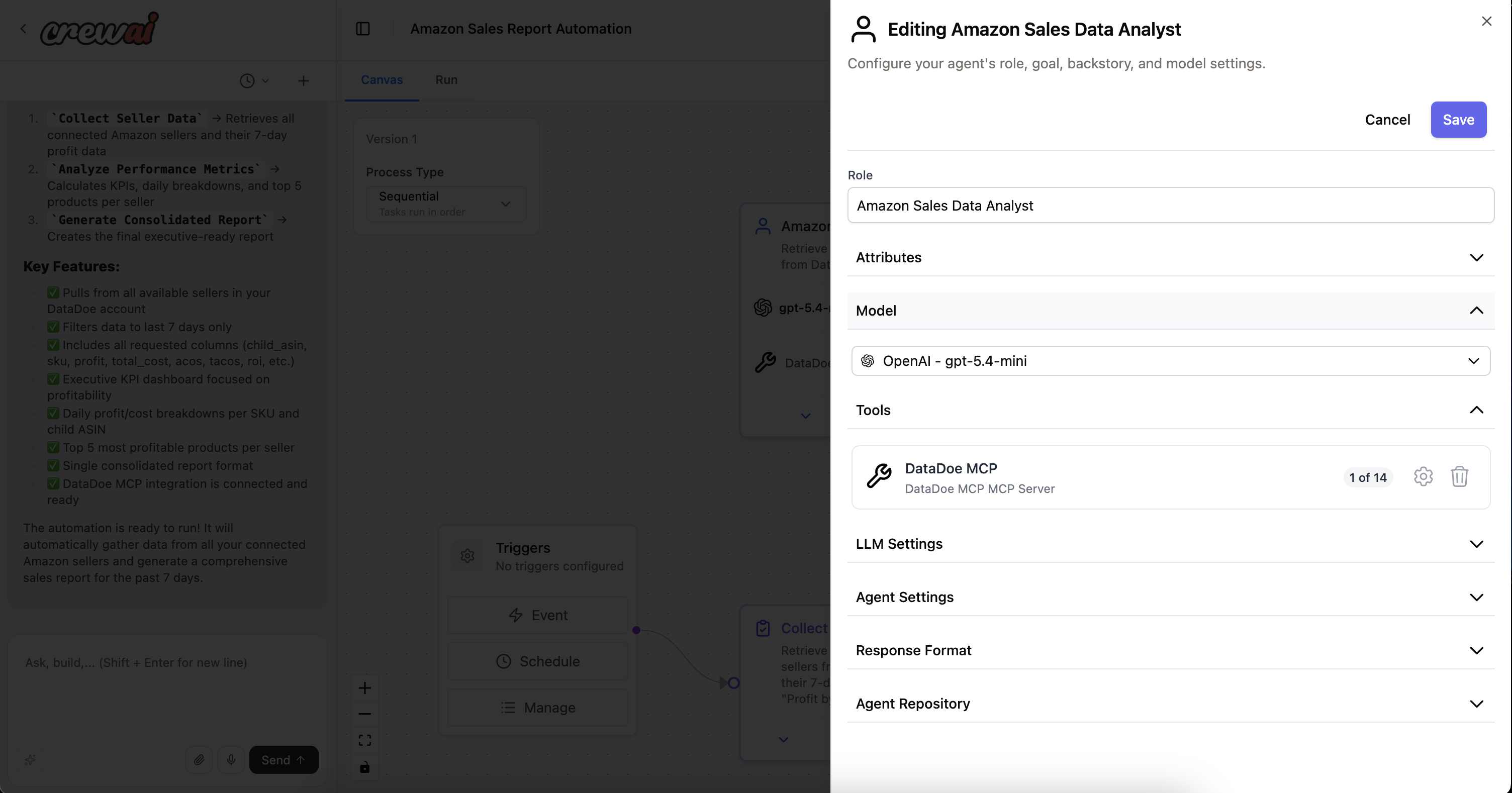 Configure LLM model on an agent block