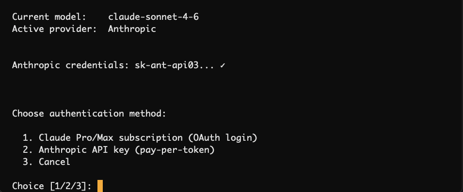 Hermes — entering choice 2 for API key