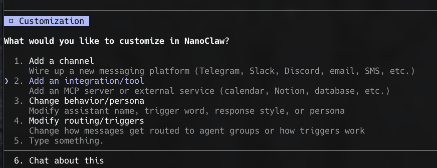 NanoClaw customize skill