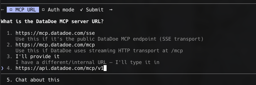 Copy and paste DataDoe MCP URL